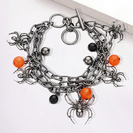 Metal Spider Charm Triple Layered Toggle Bracelet