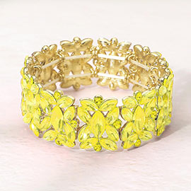 Marquise Floral Oval Crystal Cluster Stretch Evening Bracelet