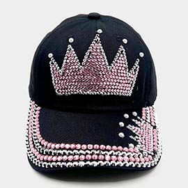 Pearl Embellished Bling Crown Studded Baseball Cap