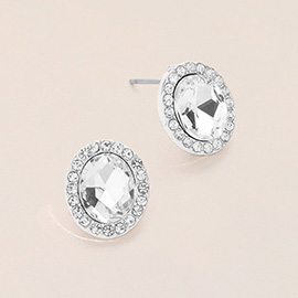 Oval Stone Stud Evening Earrings