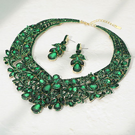 Teardrop Stone Accented Leaf Evening Necklace