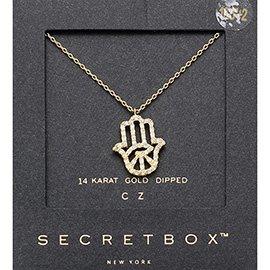 SECRET BOX_14K Gold Dipped CZ Hamsa Hand Evil Eye Pendant Necklace