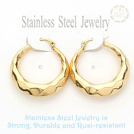 18K Gold Dipped Stainless Steel Hammered Metal Hoop Pin Catch Earrings
