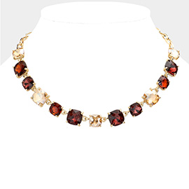 Cushion Square Stone Link Evening Necklace