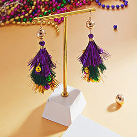 Mardi Gras Triple Fringe Layered Dangle Earrings