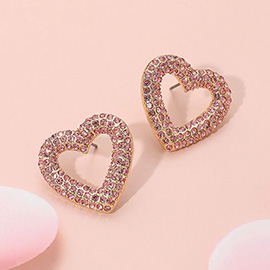 Stone Paved Open Heart Stud Earrings