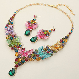 Butterfly Cluster Teardrop Stone Accented Evening Necklace