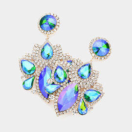 Marquise Teardrop Stone Accented Rhinestone Paved Dangle Evening Earrings
