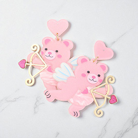 Resin Cupid Bear With Arrow Dangle Earrings