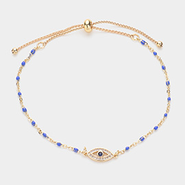 Evil Eye Pointed Beads Station Pull Tie Bracelet