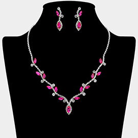 Marquise Stone Accented Vine Rhinestone Paved Necklace