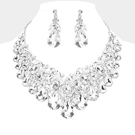Teardrop Stone Cluster Embellished Evening Necklace