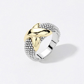 Two Tone Dot X Cross Ring