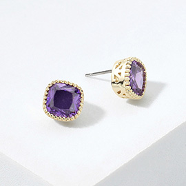 14K Gold Plated Square CZ Stone Stud Earrings