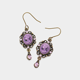 Crystal Pointed Oval Cameo Dangle Earrings