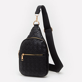 Faux Braided Leather Sling Bag