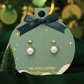 14K Gold Dipped Heart Top Pearl Dangle Earrings