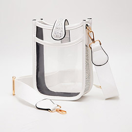 Bling Studded Faux Leather Transparent Mini Crossbody Bag