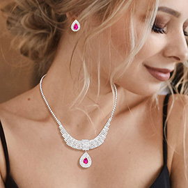 Teardrop Stone Pointed Rhinestone Paved U Shaped Necklace