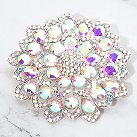 Glass Stone Embellished Flower Pin Brooch