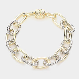 14K Gold Plated Oval Link Chain Magnetic Bracelet