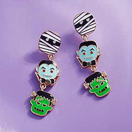 Enamel Mummy Dracula Frankenstein Link Dropdown Earrings