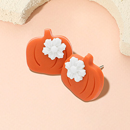 Polymer Clay Flower Pointed Pumpkin Stud Earrings