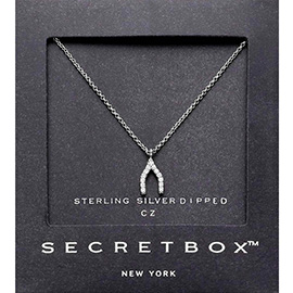 SECRET BOX_Sterling Silver Dipped CZ Stone Paved Wishbone Pendant Necklace
