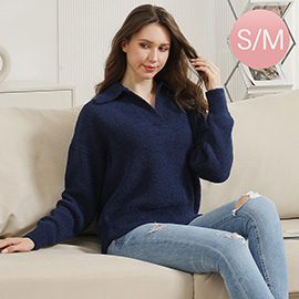 Solid Collar Pullover Sweater