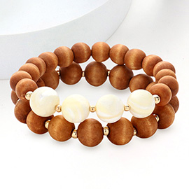 Wood Ball Beaded Stretch Layered Bracelets
