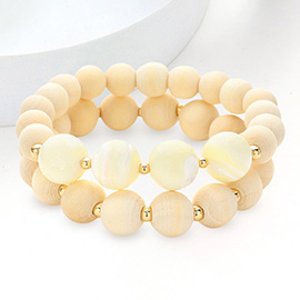 Wood Ball Beaded Stretch Layered Bracelets