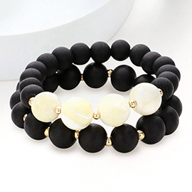 Wood Ball Beaded Stretch Layered Bracelets