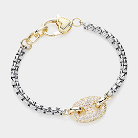 14K Gold Plated CZ Stone Paved Mariner Link Charm Pointed Bracelet