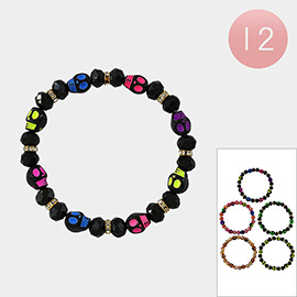 12PCS - Hallween Skull Beaded Stretch Bracelets