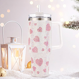 Bling Studded Heart Patterned 40oz Stainless Steel Tumbler