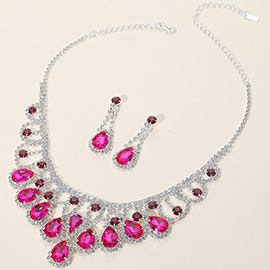 Teardrop Stone Embellished Rhinestone Paved Collar Necklace