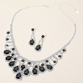 Teardrop Stone Embellished Rhinestone Paved Collar Necklace
