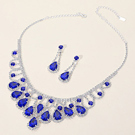 Teardrop Stone Embellished Rhinestone Paved Collar Necklace
