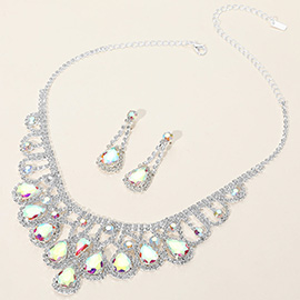 Teardrop Stone Embellished Rhinestone Paved Collar Necklace