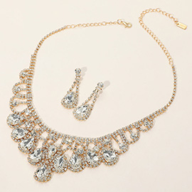 Teardrop Stone Embellished Rhinestone Paved Collar Necklace