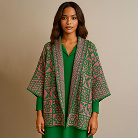 Open Front Tile Pattern Knit Wrap Cardigan