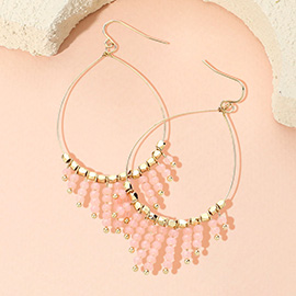 Faceted Bead Fringe Open Wire Teardrop Dangle Earrings