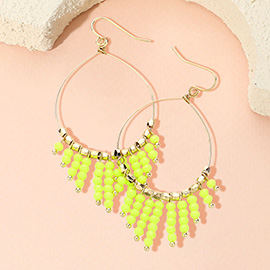 Faceted Bead Fringe Open Wire Teardrop Dangle Earrings