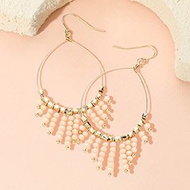 Faceted Bead Fringe Open Wire Teardrop Dangle Earrings