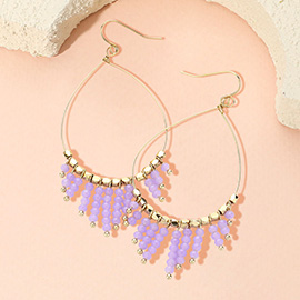 Faceted Bead Fringe Open Wire Teardrop Dangle Earrings