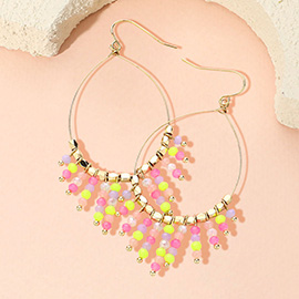 Faceted Bead Fringe Open Wire Teardrop Dangle Earrings