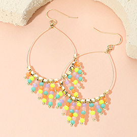 Faceted Bead Fringe Open Wire Teardrop Dangle Earrings
