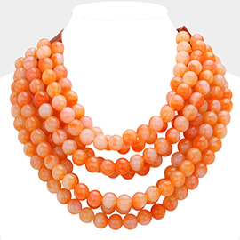 Chunky Acrylic Ball Beaded Multi Layered Faux Leather Magnetic Necklace