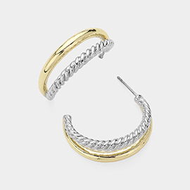 14K Gold Plated Two Tone Split Hoop Earrings