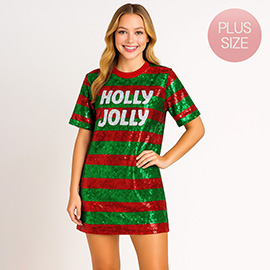 Plus Size HOLLY JOLLY Message Christmas Sequin Jersey Top